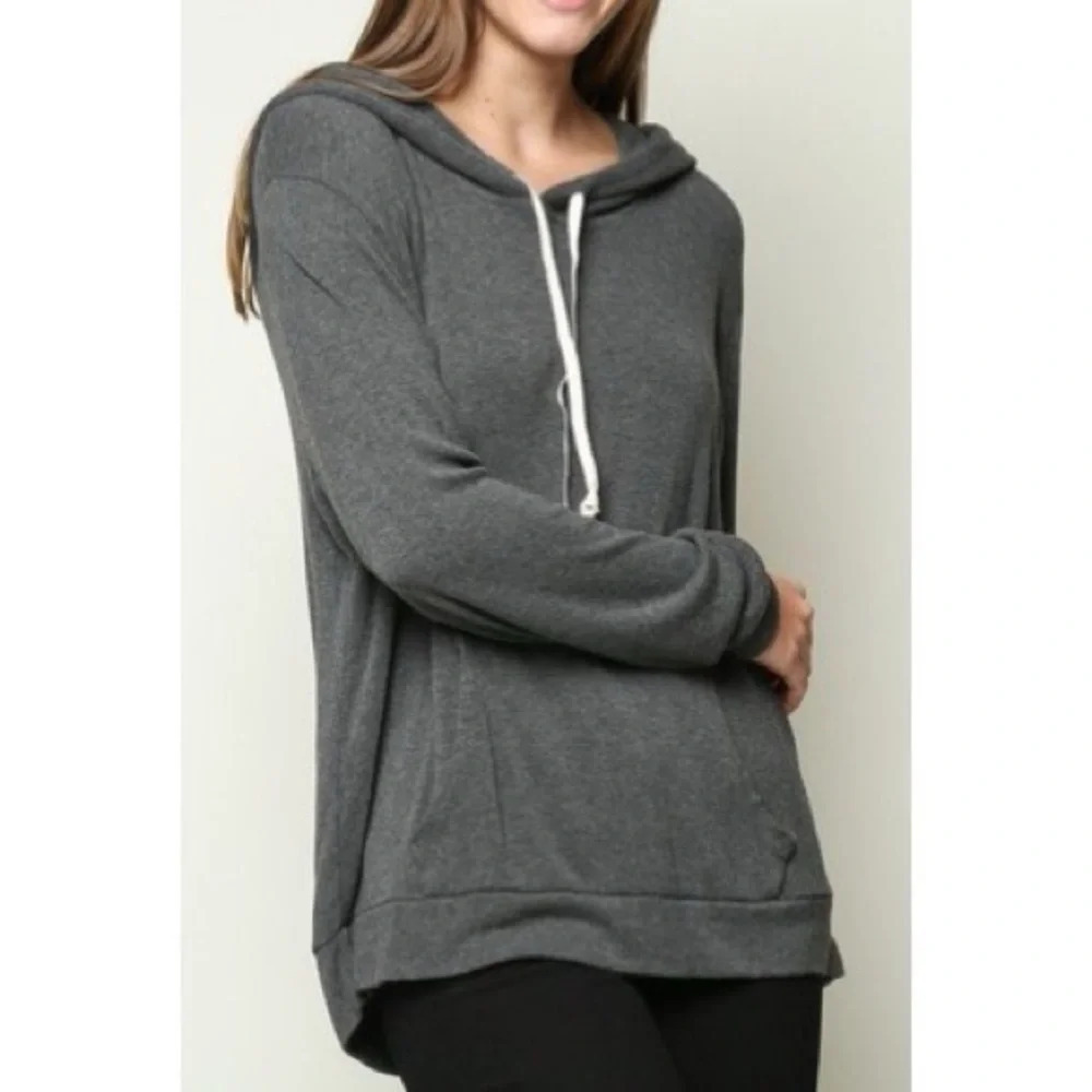Brandy Melville Layla Dark Gray Hooded Tunic Sweatshirt One Size Women’s